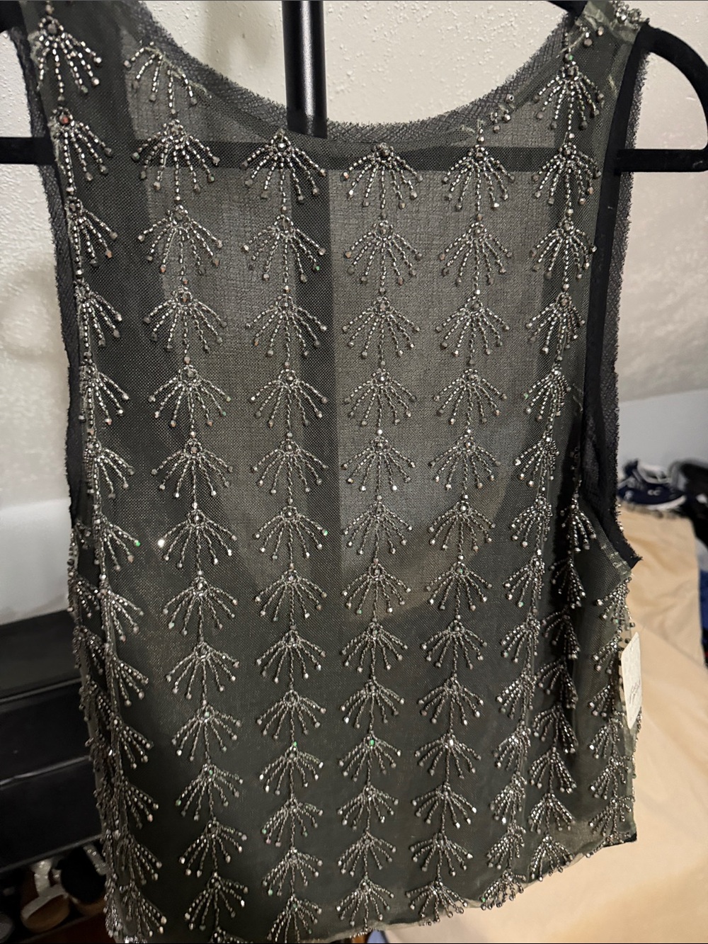 Free People Black Sheer Beaded Tank Top